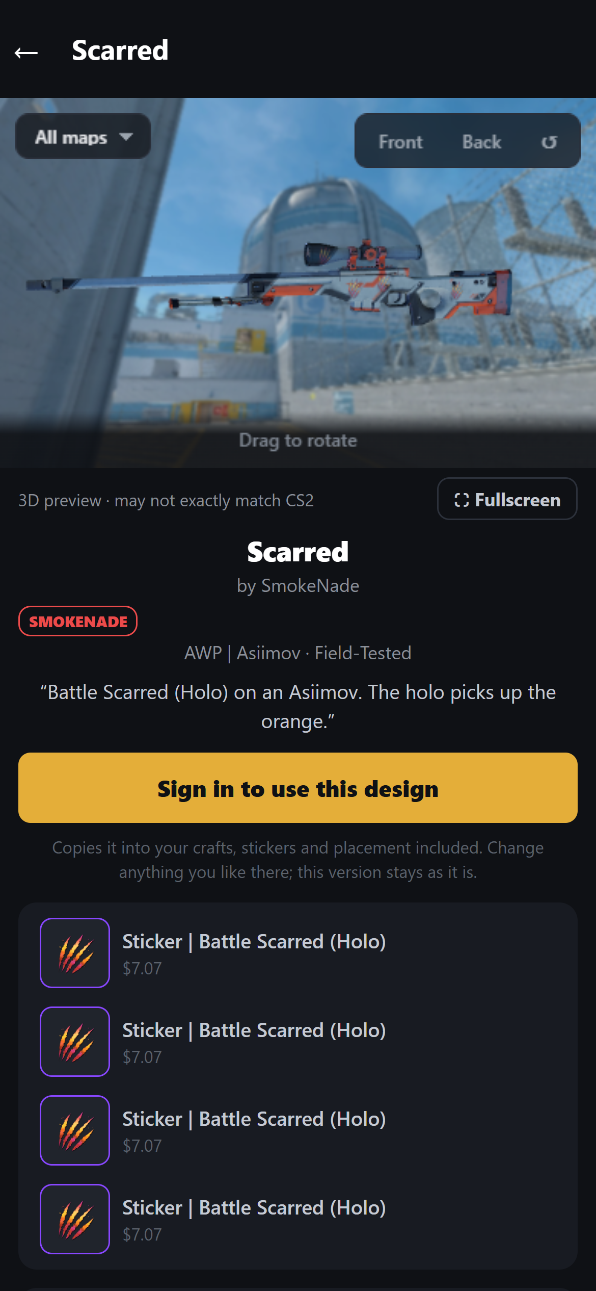 An AWP Asiimov sticker craft in the 3D viewer